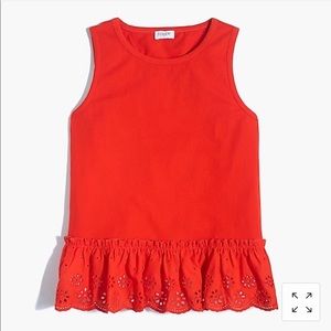 J Crew Factory Eyelet Hem Tank Sz XXS Bold Red